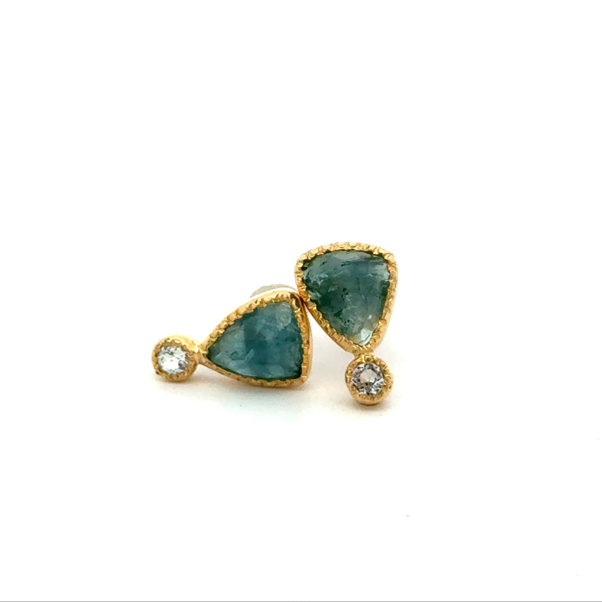 14k Gold Aquamarine and Diamond Studs