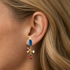 14k Gold Asymmetrical Tourmaline & Australian Opal Earrings