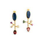 14k Gold Asymmetrical Tourmaline & Australian Opal Earrings - Q Evon Fine Jewelry