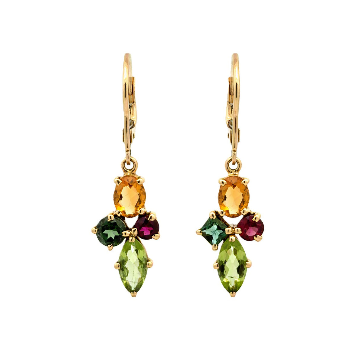 14k Gold One of a Kind Peridot and Mixed Gemstone Earrings