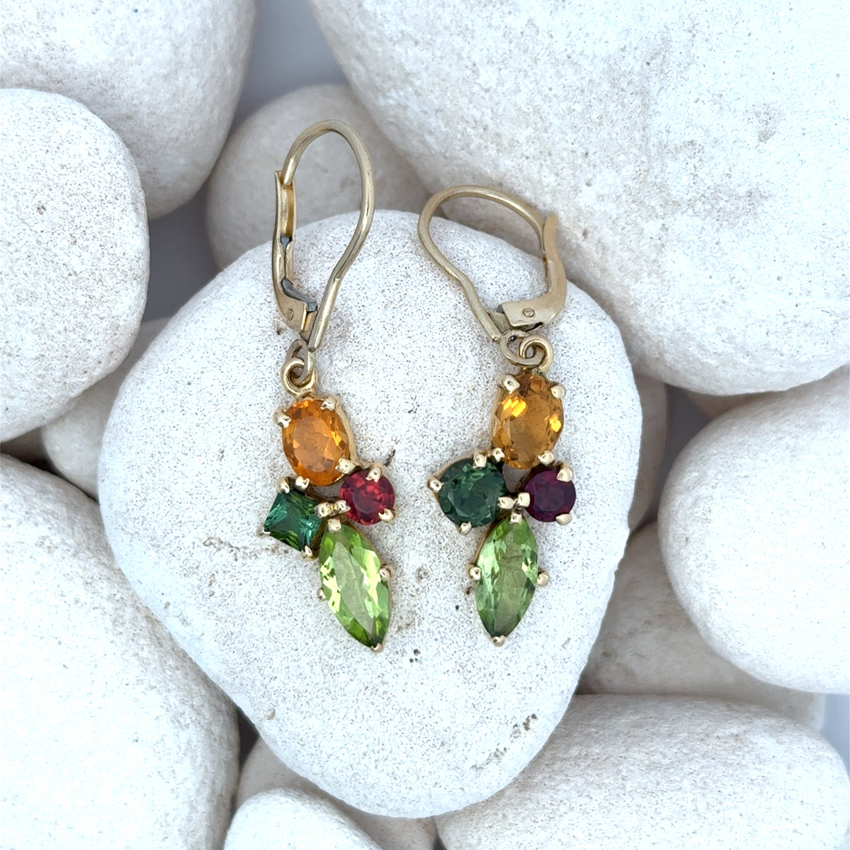 14k Gold One of a Kind Peridot and Mixed Gemstone Earrings