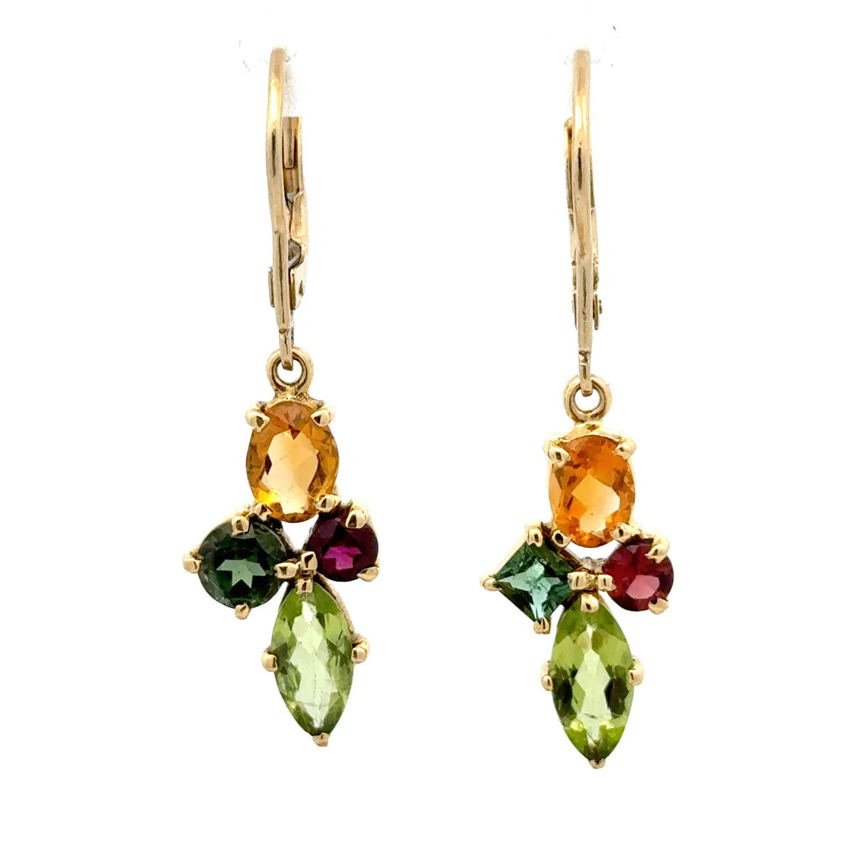 14k Gold One of a Kind Peridot and Mixed Gemstone Earrings
