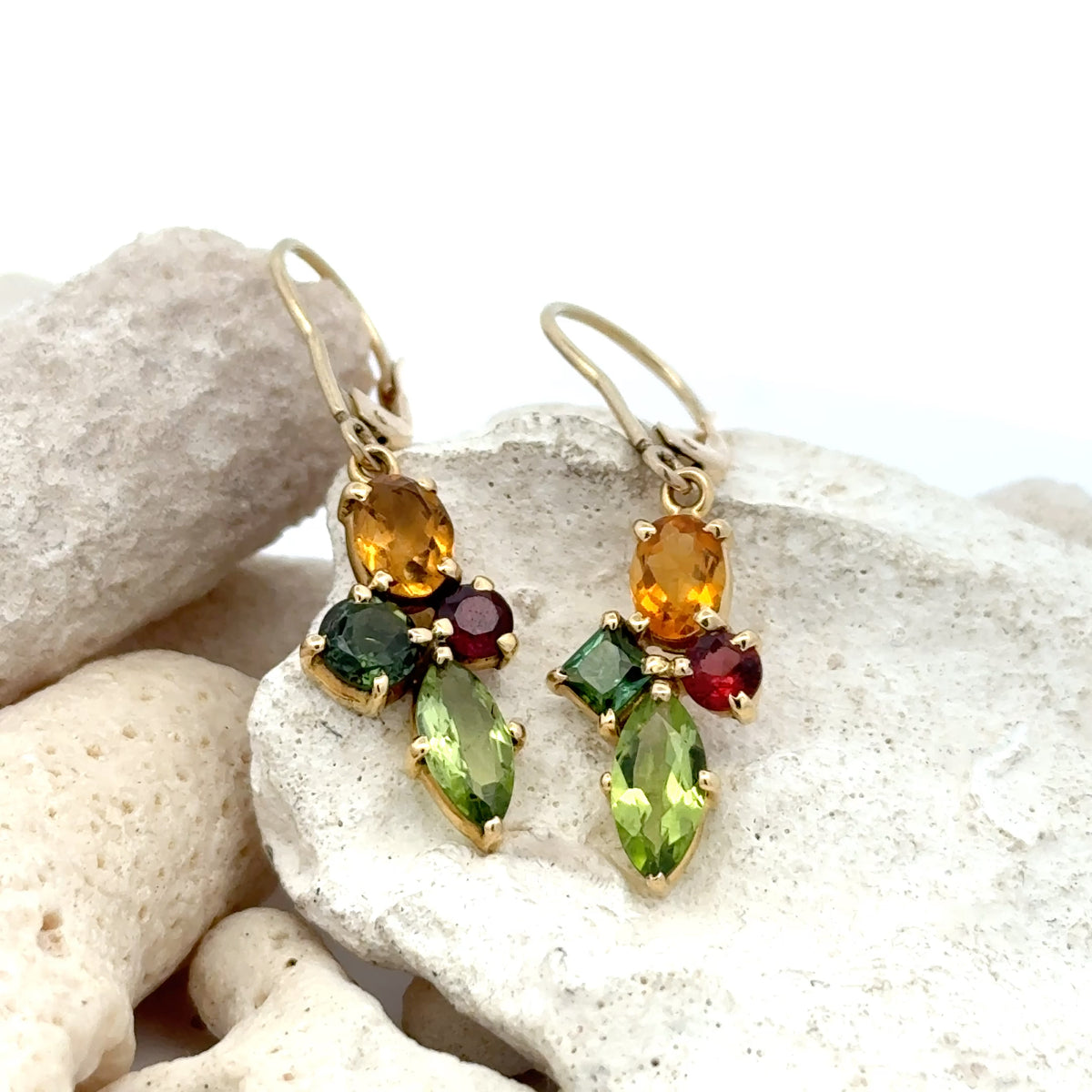 14k Gold One of a Kind Peridot and Mixed Gemstone Earrings