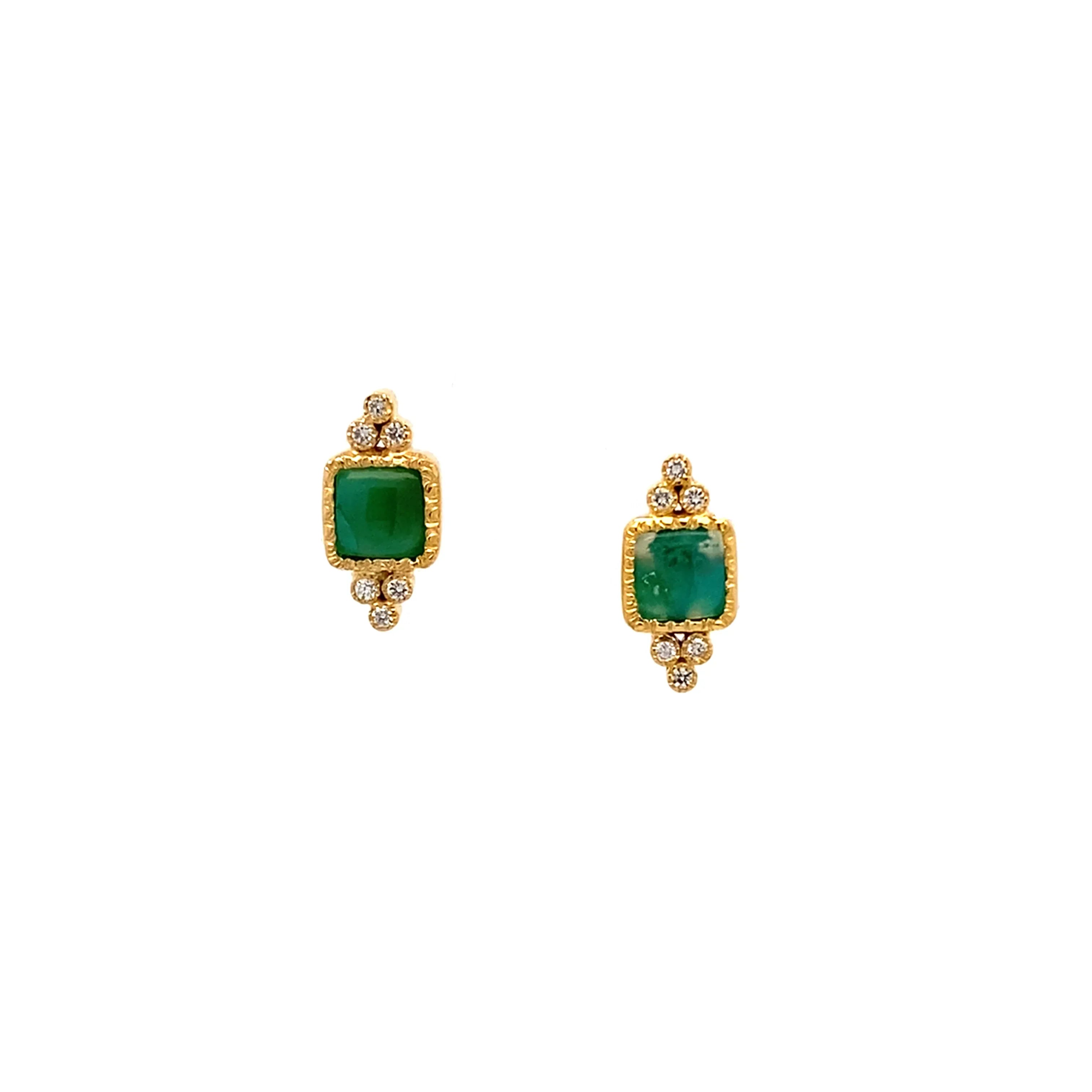 14k Gold Gem Quality Gem Silica and Diamond Studs - Q Evon Fine Jewelry