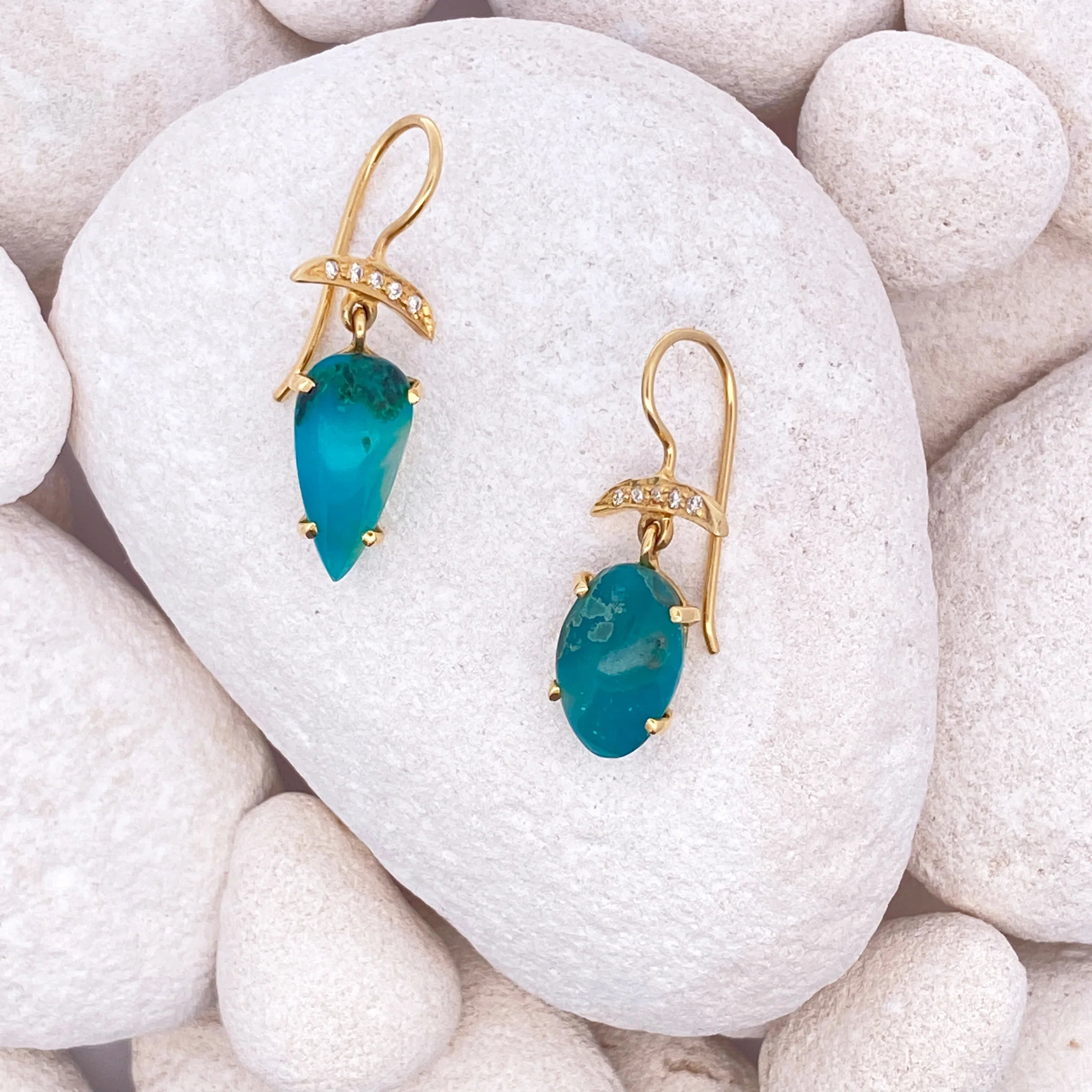 14k Gold Gem Silica and Diamond Earrings - small - Q Evon Fine Jewelry
