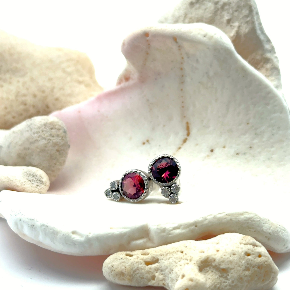 Silver Pink Tourmaline Stud Earrings