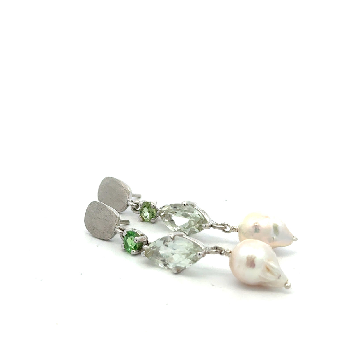 Silver One of a Kind Green Amethyst Post Earrings