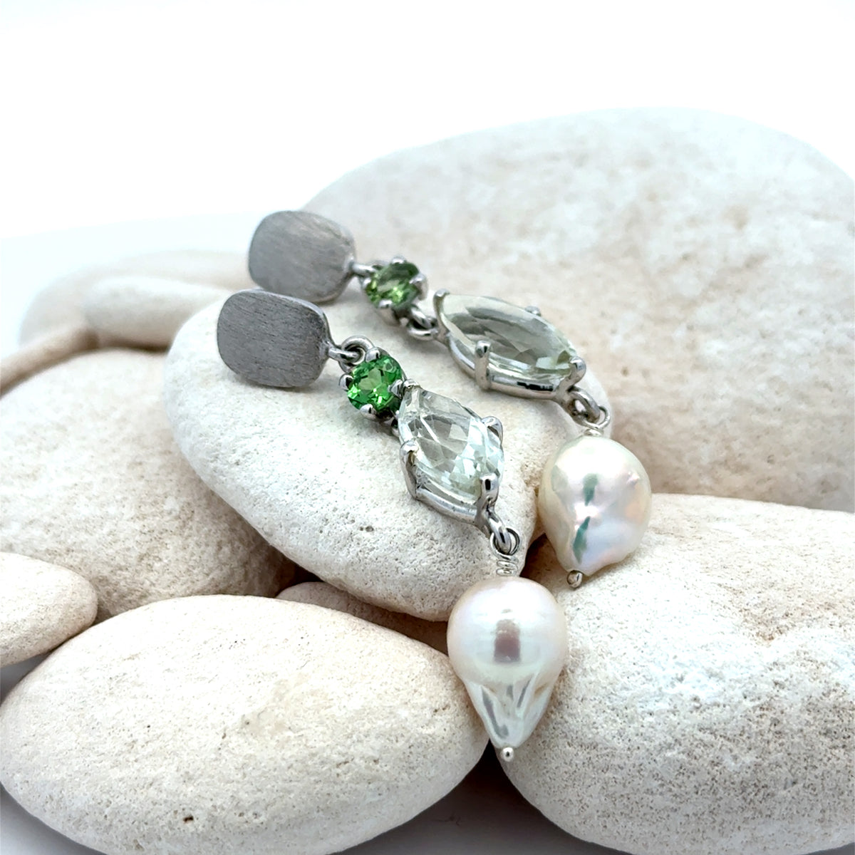 Silver One of a Kind Green Amethyst Post Earrings