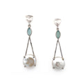 Silver Triangle Drop Earrings - Coin Pearl and Chalcedony - Q Evon Fine Jewelry