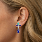 Lapis, Turquoise and White Topaz Drop Earrings
