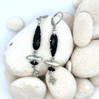 Sterling Silver Dangle Earrings with Spinel, Stick Pearl, Onyx and Herkimer Diamond