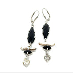 Sterling Silver Dangle Earrings with Spinel, Stick Pearl, Onyx and Herkimer Diamond