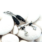 Sterling Silver Dangle Earrings with Spinel, Stick Pearl, Onyx and Herkimer Diamond