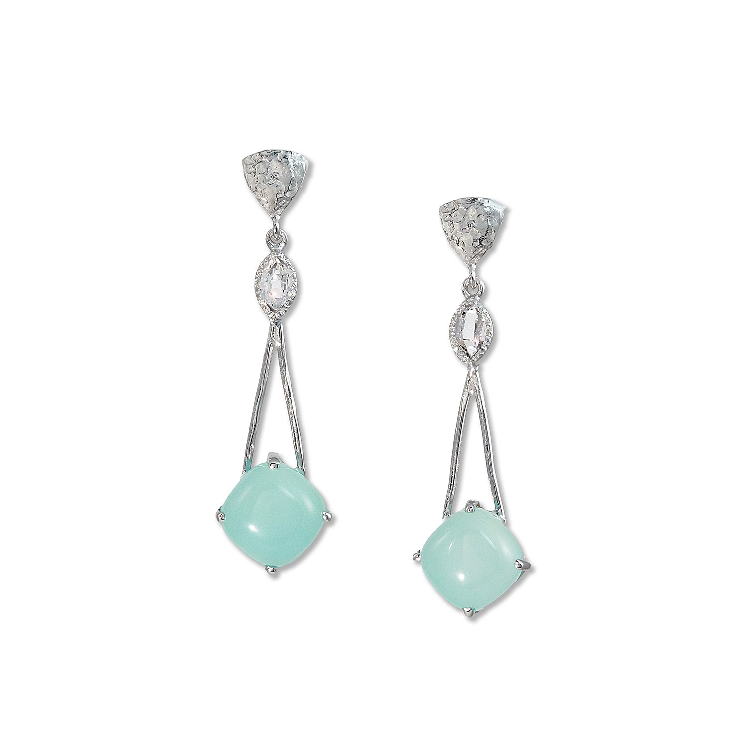 Silver Triangle Drop Chalcedony Earrings