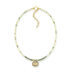 One of a Kind Gemstone Necklace of White Opal and Green Sapphire with Opal Pendant - Q Evon Fine Jewelry