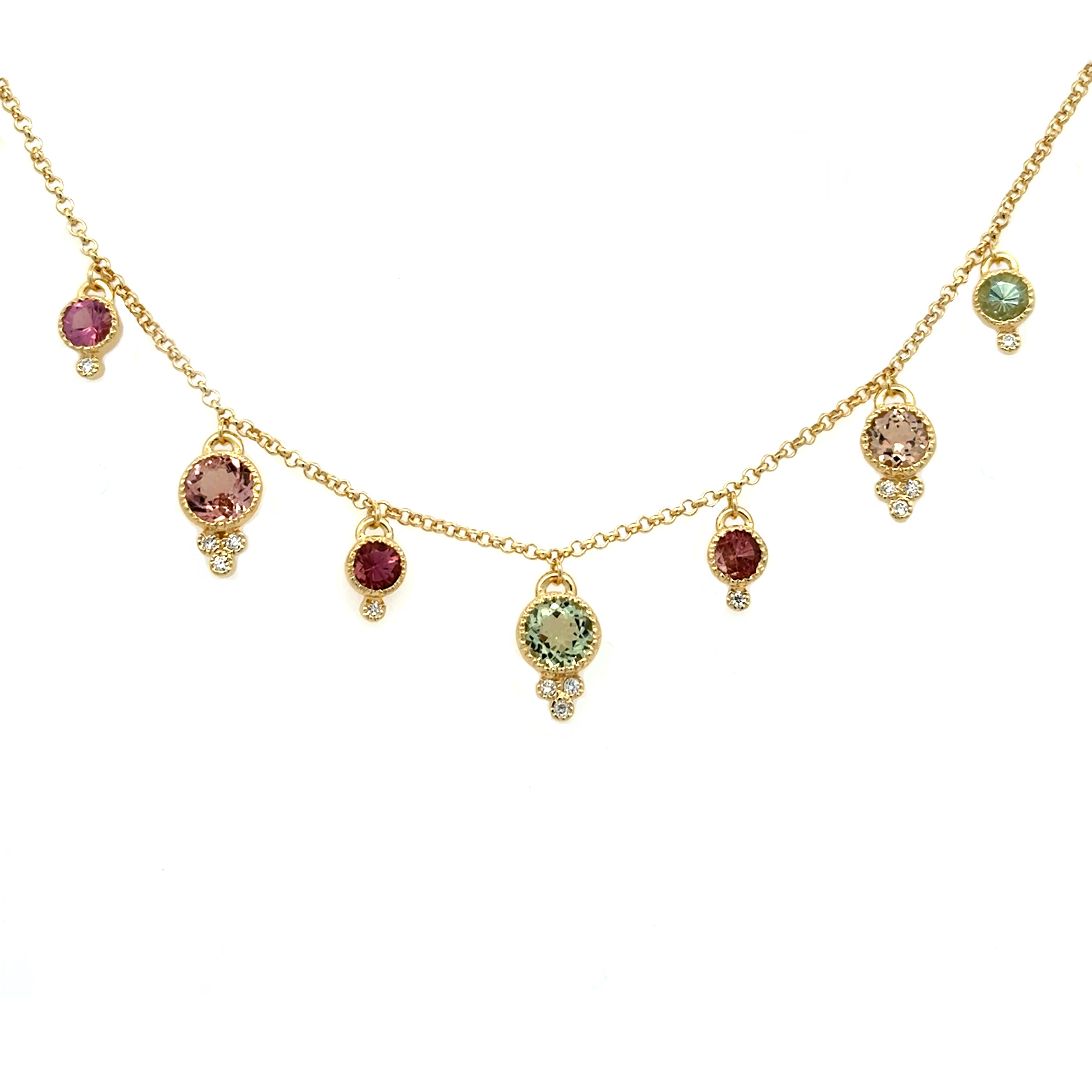 7 Tourmaline Necklace - Light Green Round Center