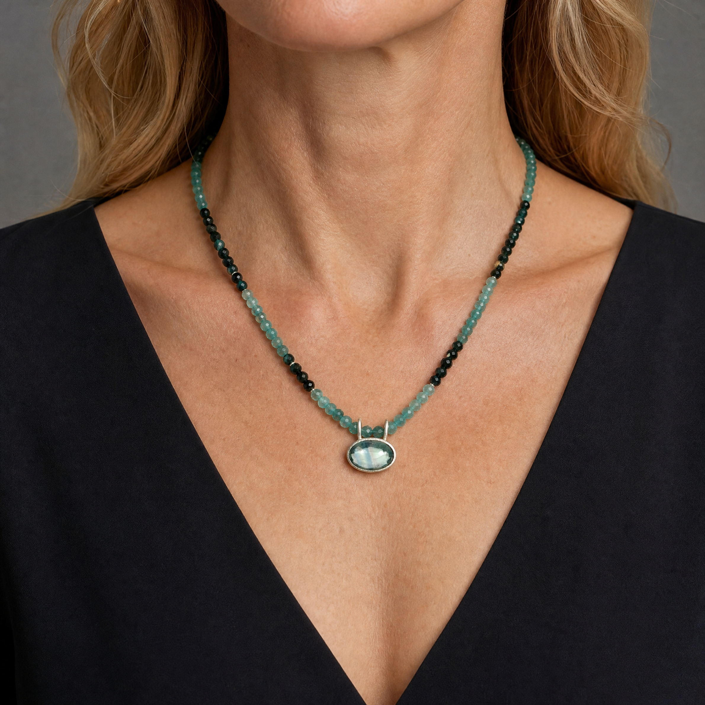 Grandidierite Necklace with Fluorite Pendant
