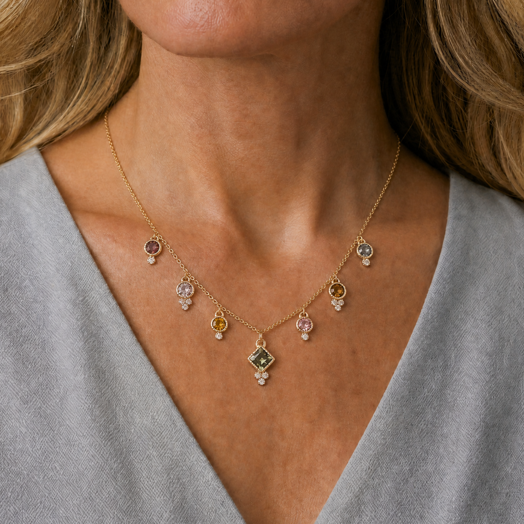 7 Tourmaline Necklace - Green Square Center