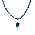 Lapis, Turquoise and Sapphire Necklace with Opal Pendant