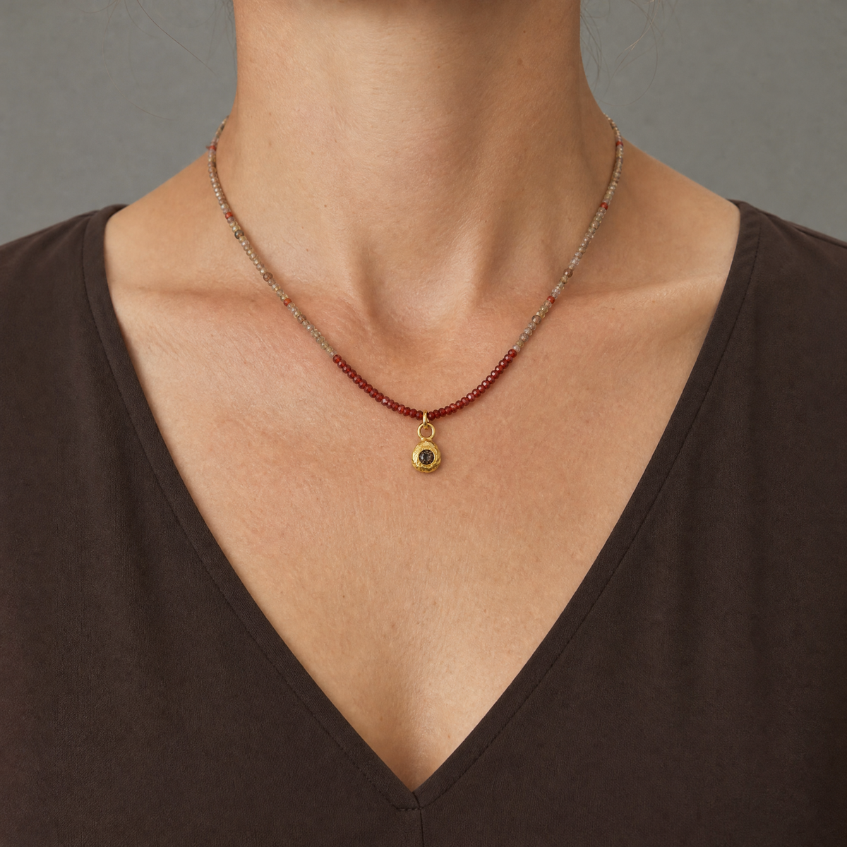 Andalusite and Tundra Sapphire Necklace with Smoky Pendant