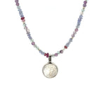 Tanzanite, Tourmaline, Fluorite, Silver Necklace with Moonstone Pendant
