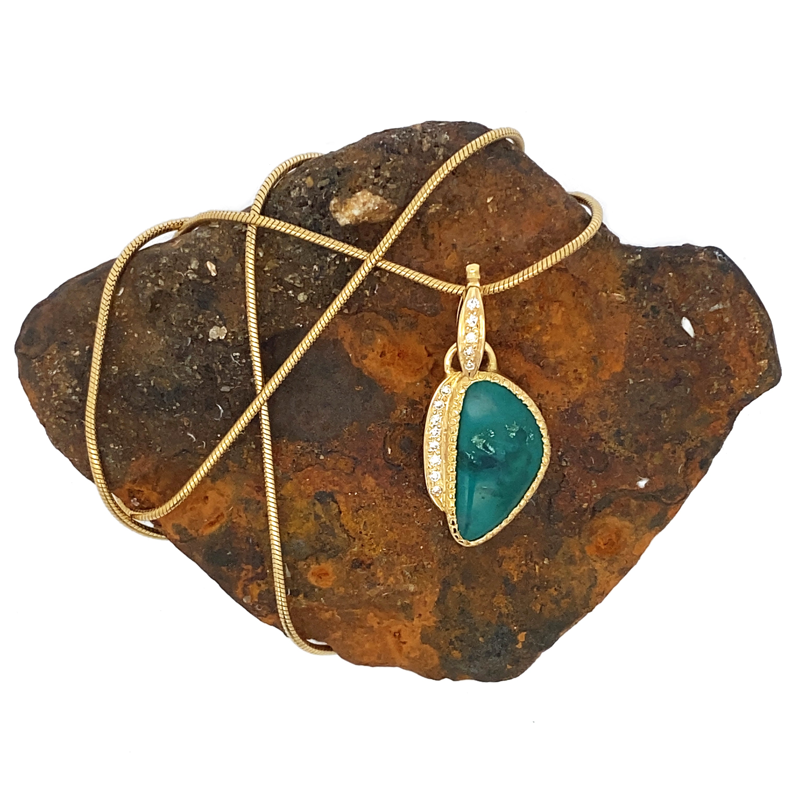 14k Gem Silica Pendant with Diamonds - Small