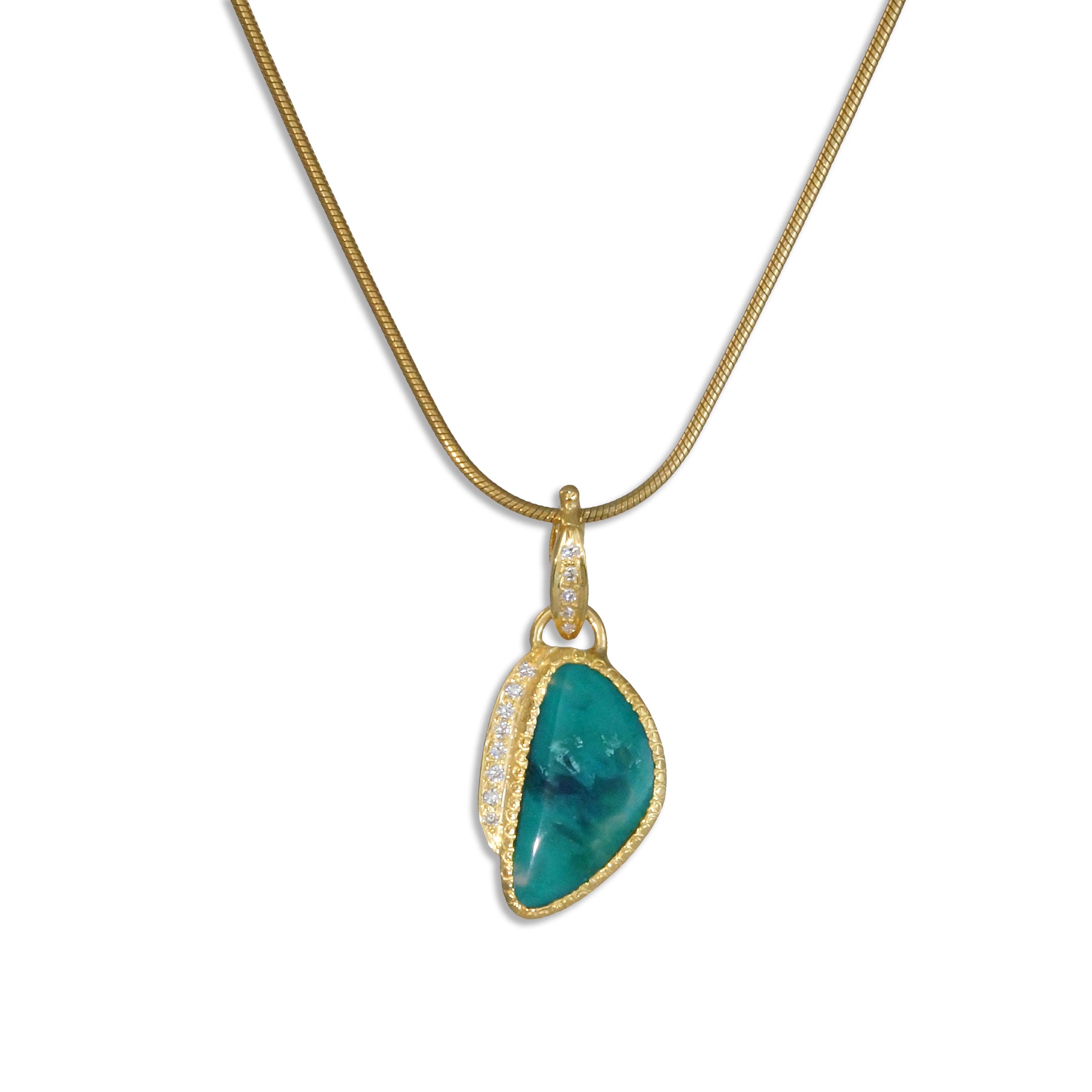 14k Gem Silica Pendant with Diamonds - Small