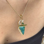 14k Gem Silica Pendant with Diamonds and Green Amethyst - Q Evon Fine Jewelry