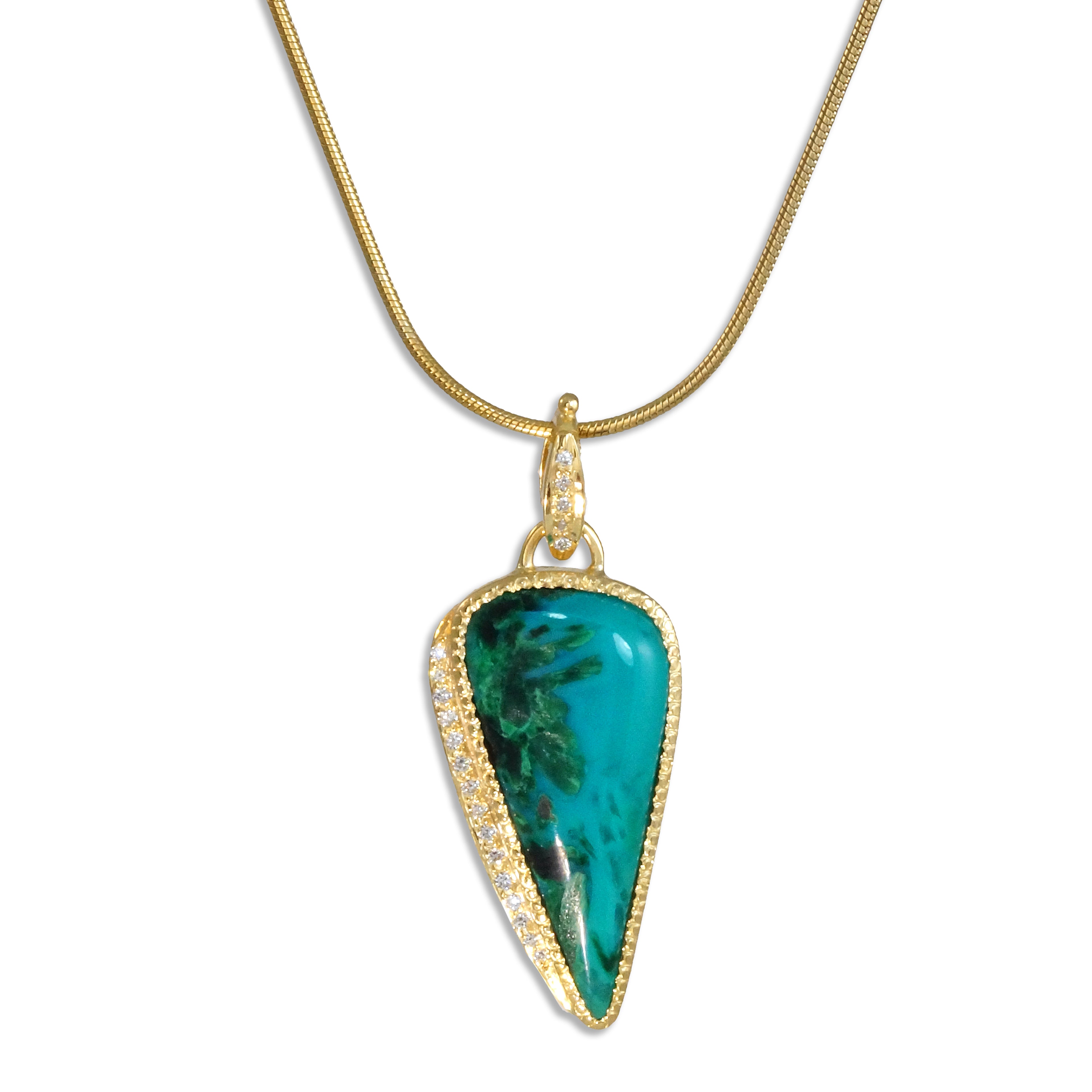 14k Gem Silica Malachite Pendant with Diamonds