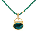 14k Gold Gem Silica Chrysocolla and Diamond Pendant - Q Evon Fine Jewelry