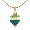 14k Gold Rare Inspiration Mine Gem Silica, Tourmaline and Diamond Pendant - Q Evon Fine Jewelry
