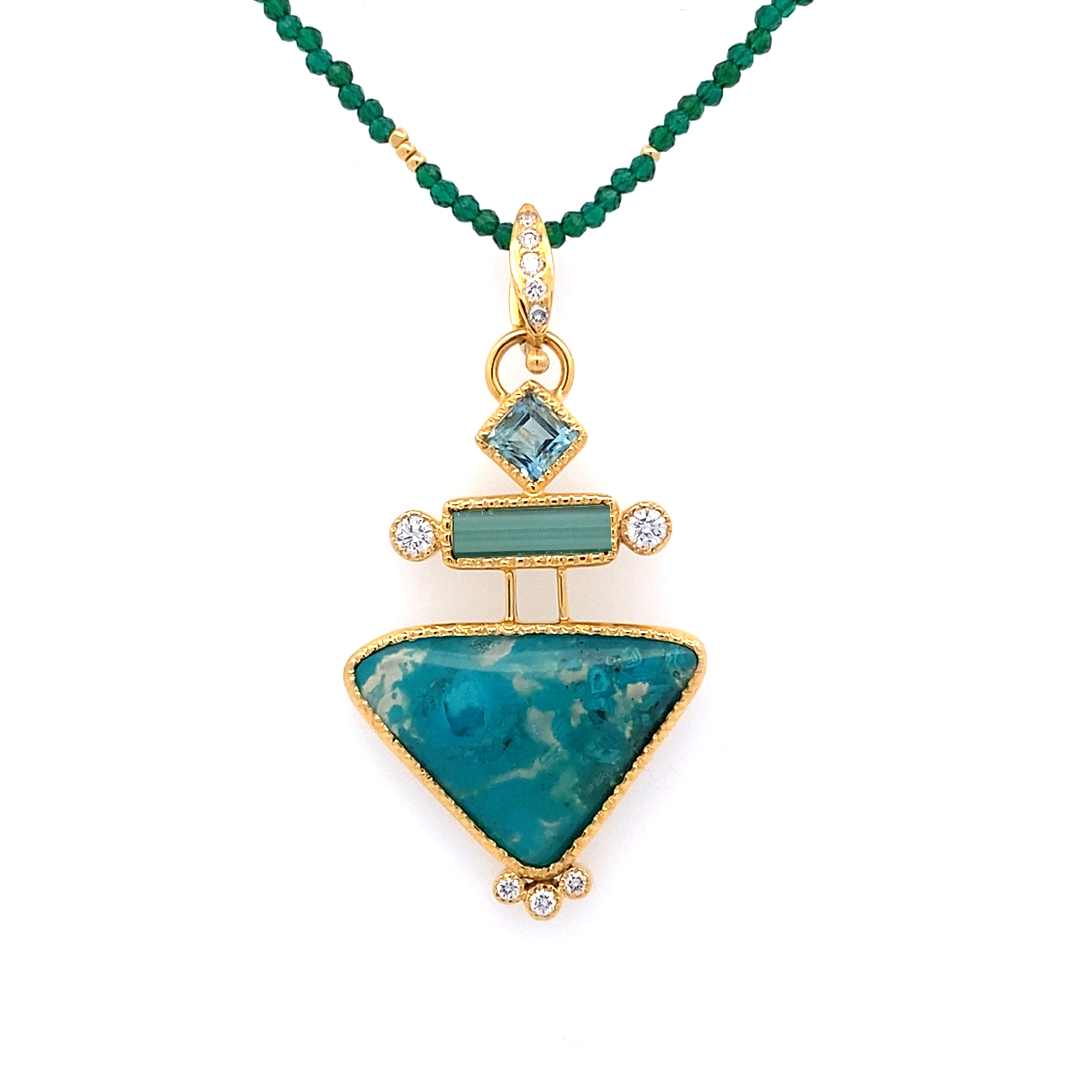 14k Gold Gem Silica and Tourmaline Pendant