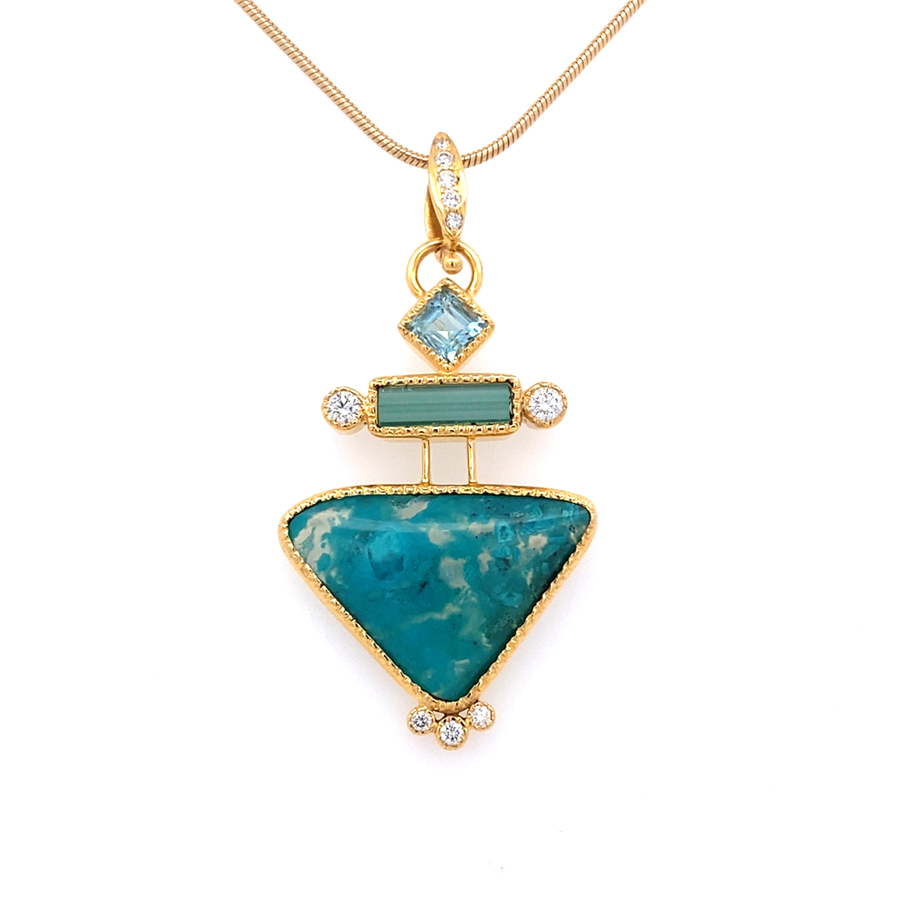 14k Gold Gem Silica and Tourmaline Pendant