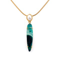 14k Gold South Sea Keshi Pearl and Gem Silica with Malachite Pendant - Q Evon Fine Jewelry