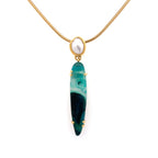 14k Gold South Sea Keshi Pearl and Gem Silica with Malachite Pendant - Q Evon Fine Jewelry