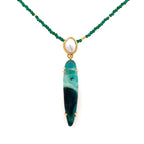 14k Gold South Sea Keshi Pearl and Gem Silica with Malachite Pendant - Q Evon Fine Jewelry