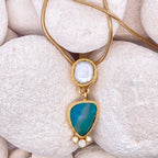 14k Gold Gem Silica and Pearl Pendant - Q Evon Fine Jewelry