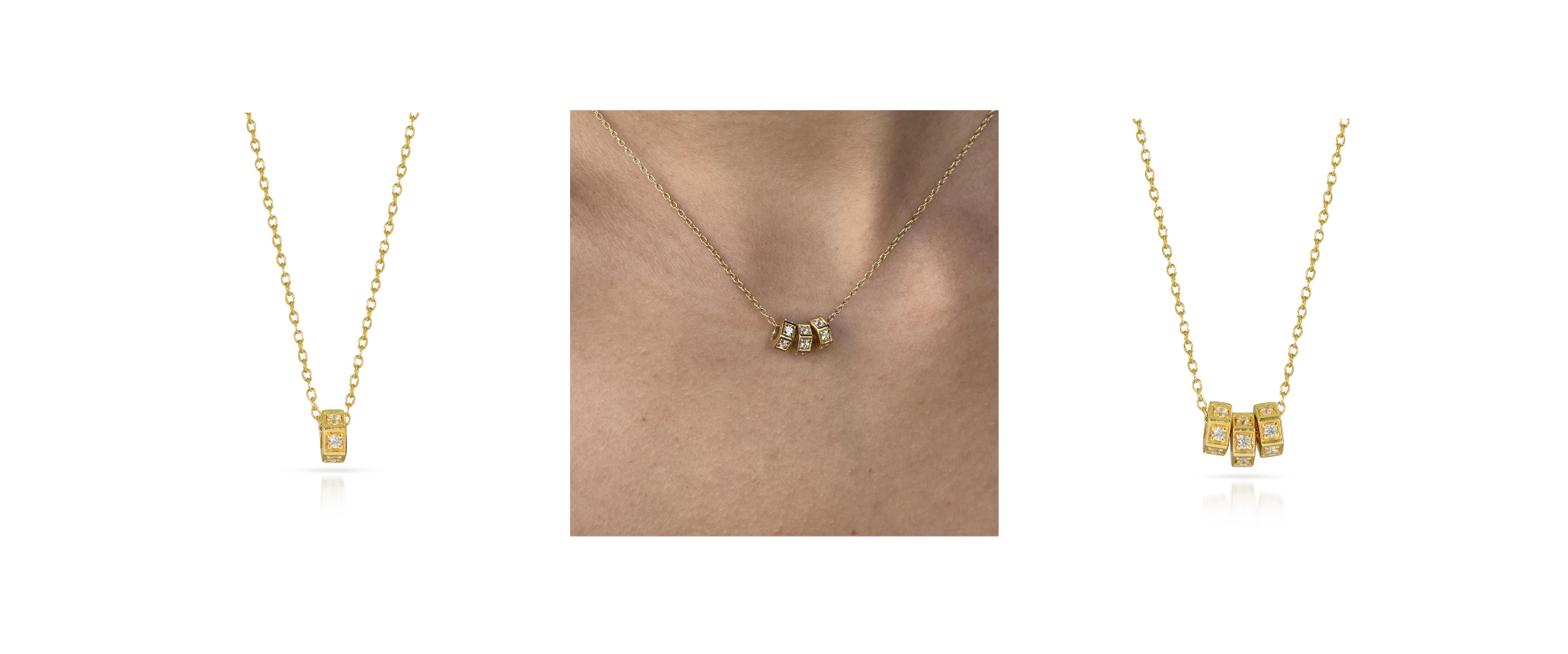 Gold Origins charm necklaces with small diamond or white topaz charms