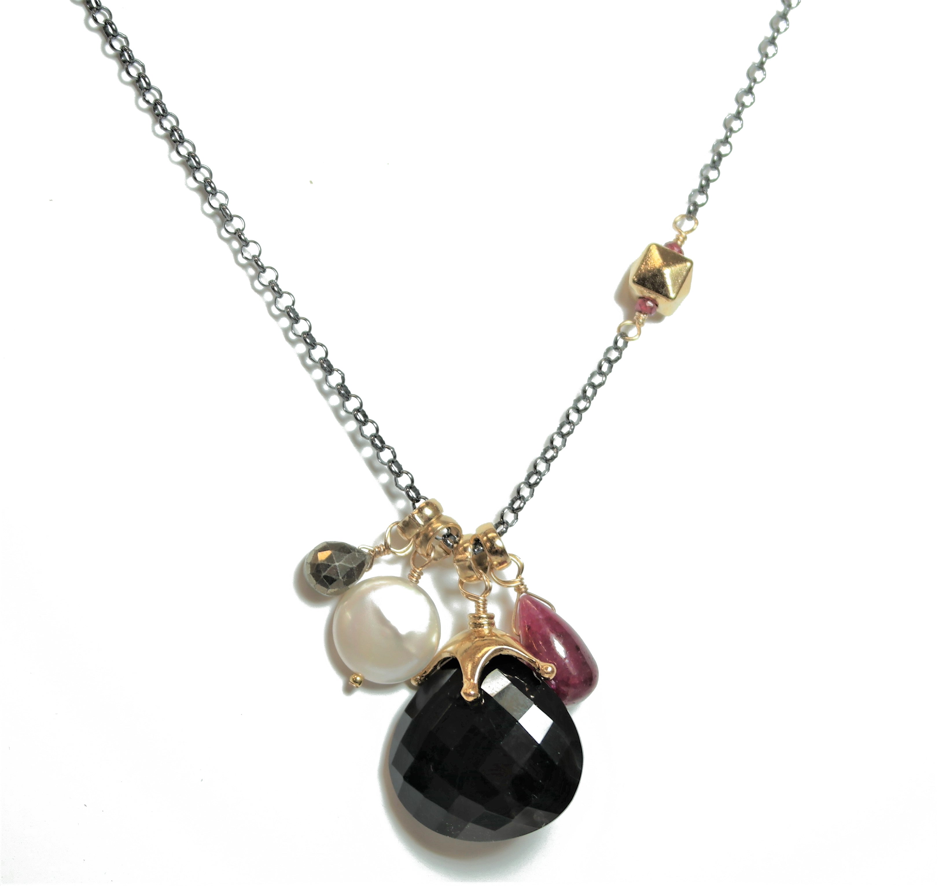 Asymmetrical Necklace - Large Onyx and Ruby