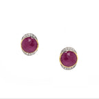 14k Gold Round Ruby Earrings with White Diamonds