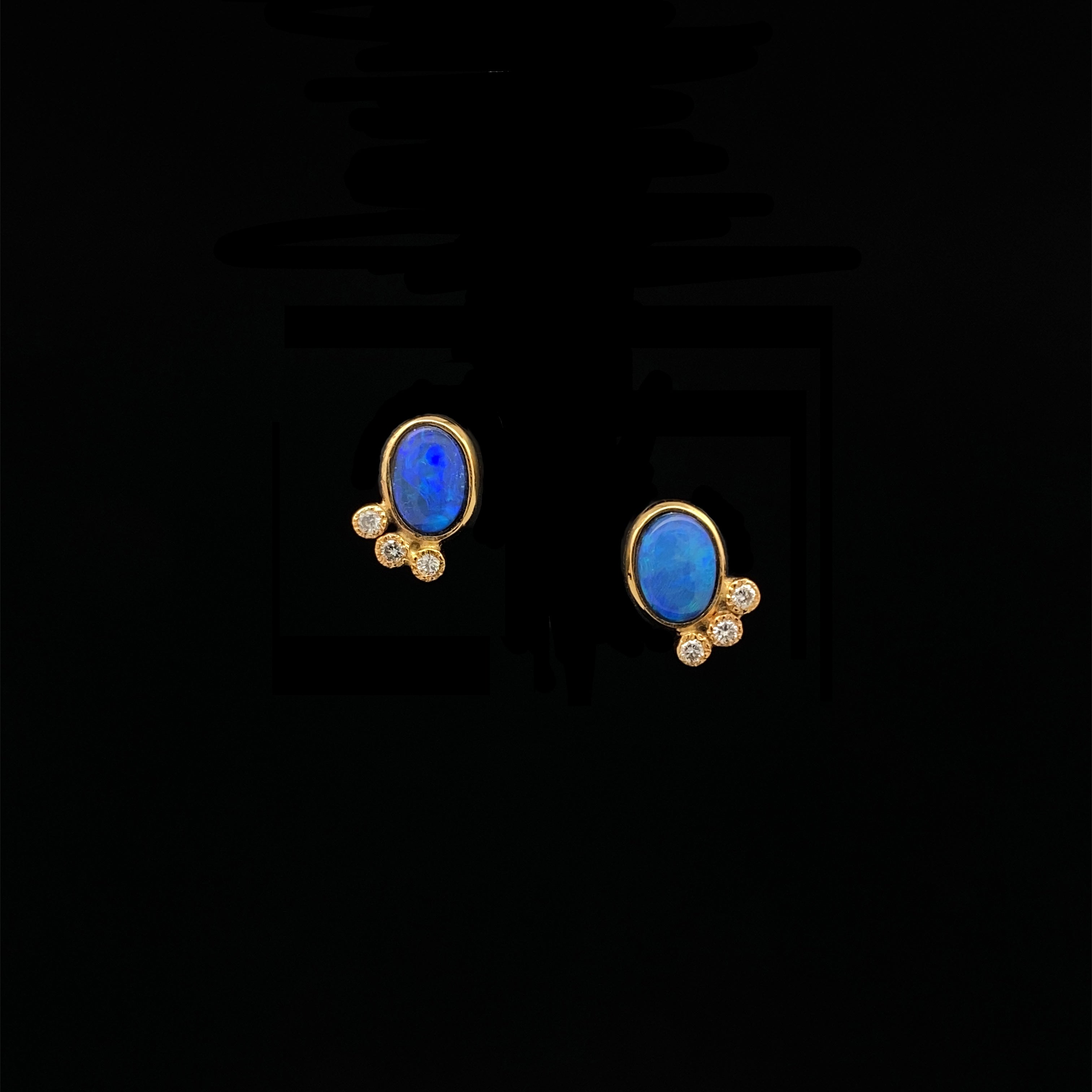 14k Gold Opal and Diamond Studs