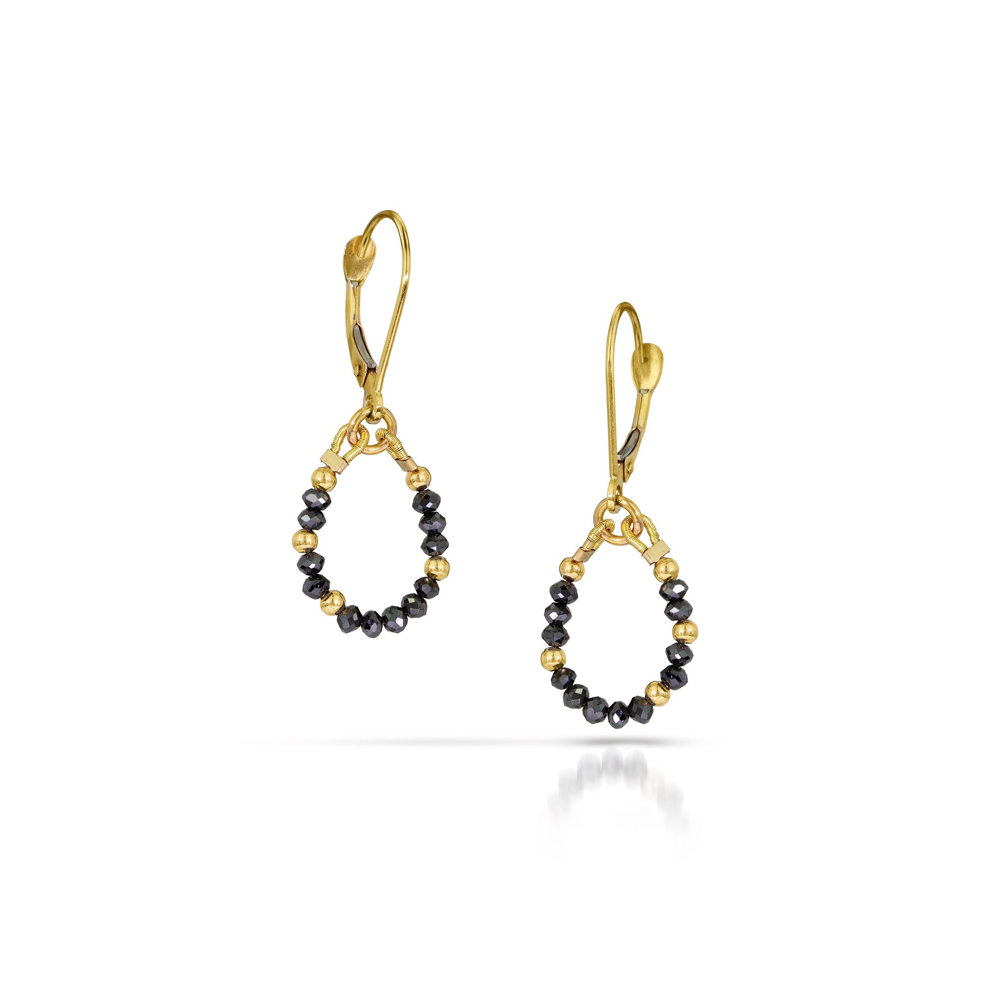 14k Gold Bead and Black Diamond Asymmetrical Earrings