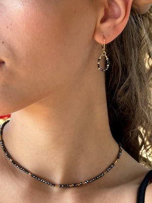 14k Gold Bead and Black Diamond Asymmetrical Earrings