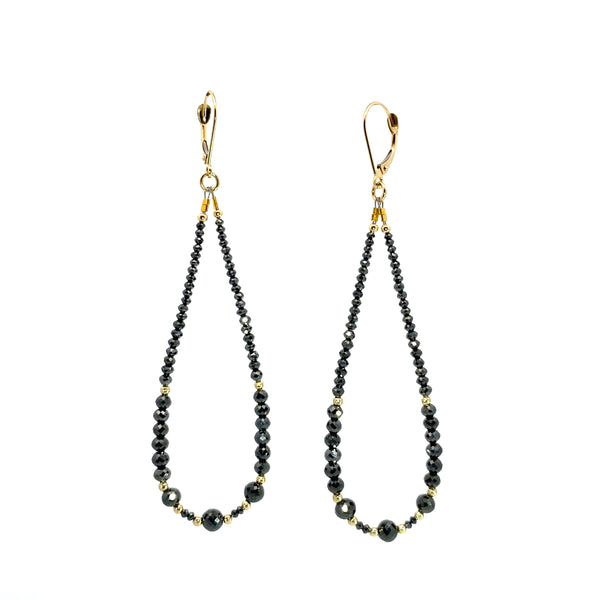 Black beaded gold drop hoop earrings | RE.STATEMENT | The Upcycled Fashion  Marketplace
