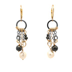 14k Black Diamond and Pearl Long Drop Earrings - Q Evon Fine Jewelry