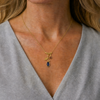 3 Stone Petal Pendant Iolite - 14k Gold with White Diamond, Small