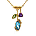 3 Stone Petal Pendant Blue Topaz - 14k Gold with White Diamond - Q Evon Fine Jewelry