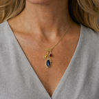 3 Stone Petal Pendant Iolite - 14k Gold with White Diamond
