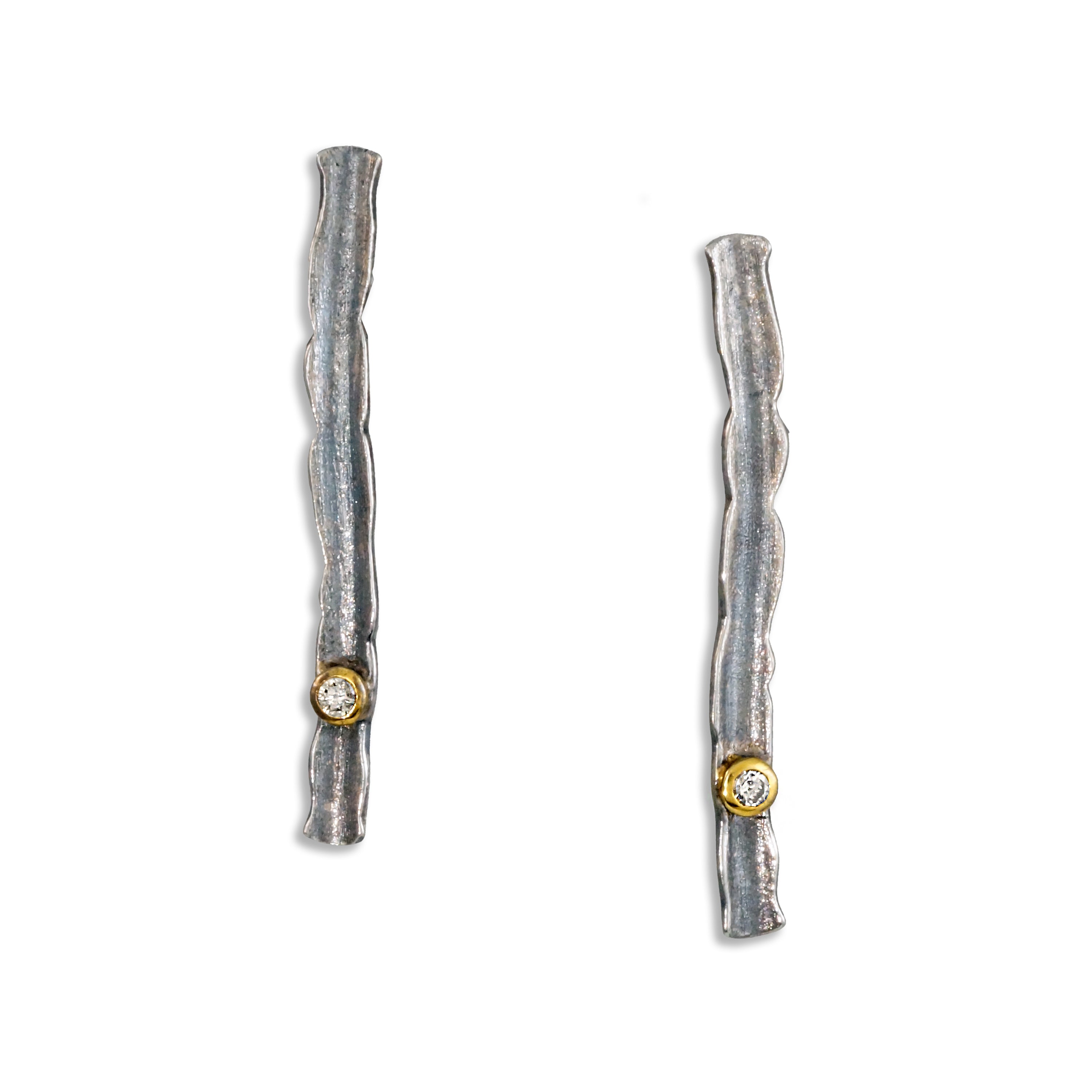 Silver and 14k Gold Edge Earrings with Champagne Diamond