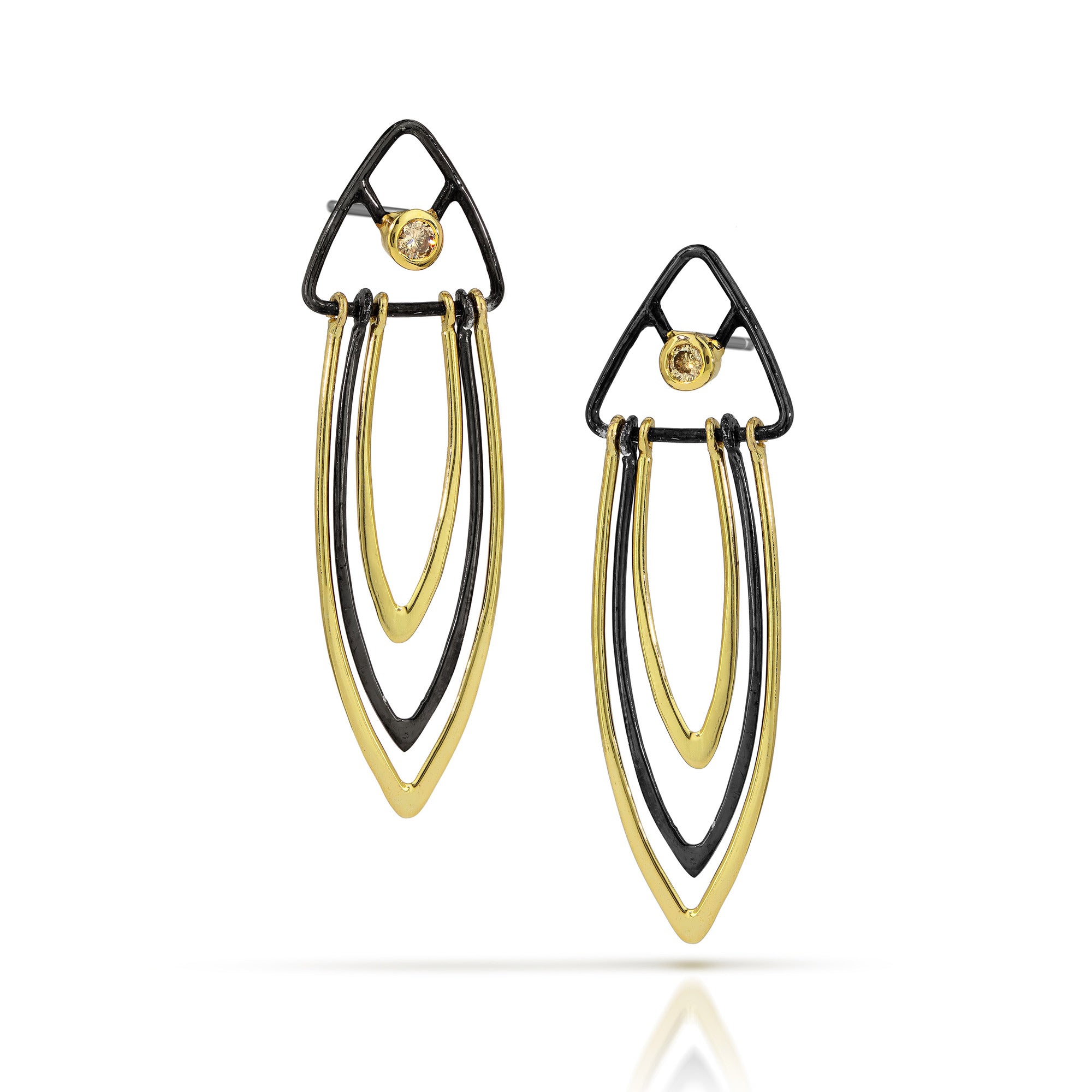 Black and 14k Gold Element Earrings with Champagne Diamond